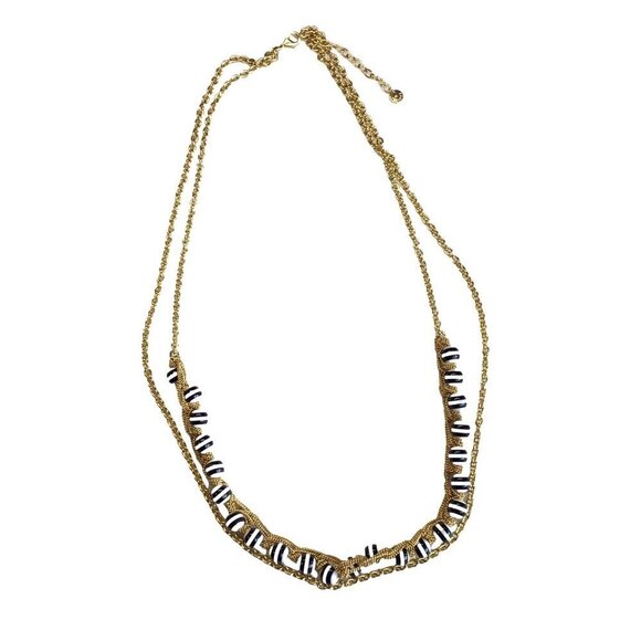 Talbots Necklace Double Strand Gold Tone Chain Stripe Beaded Detail Adjustable L - Picture 2 of 3